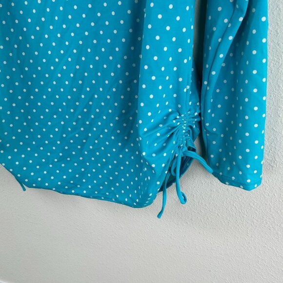 Talbots Miraclesuit Size M Blue Polka Dot Swim Ruching Rash Guard UPF 50 - Picture 2 of 13